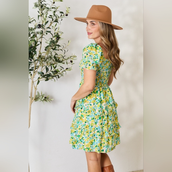 Double Take Designer Smocked Scoop Neck Flounce Sleeve Mini Dress - Picture 5 of 10